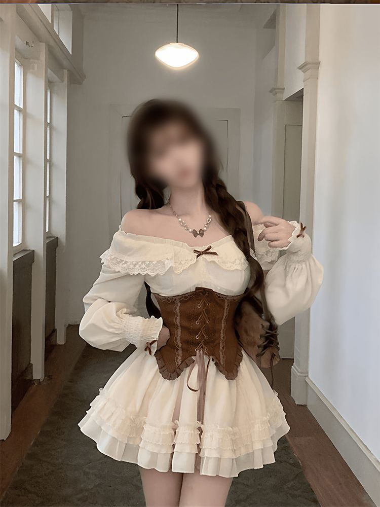 K12192新款法式复古纯欲一字肩长袖连衣裙女秋甜辣妹收腰a字短裙