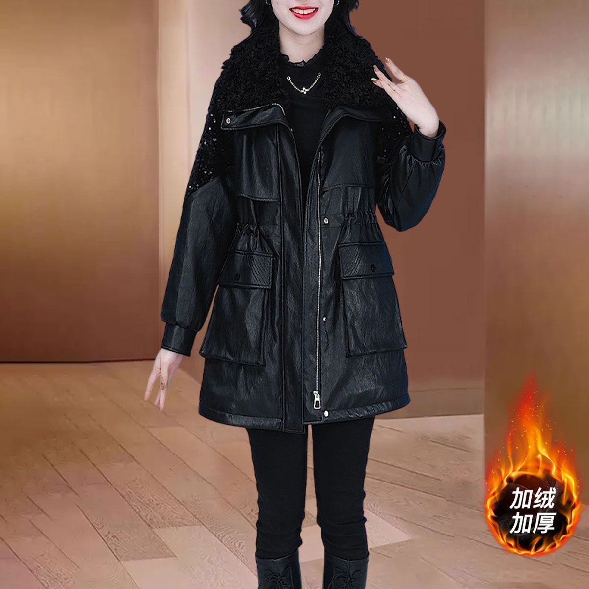 品牌小香风时尚派克服女2025秋冬新款加绒加厚妈妈装收腰洋气外套