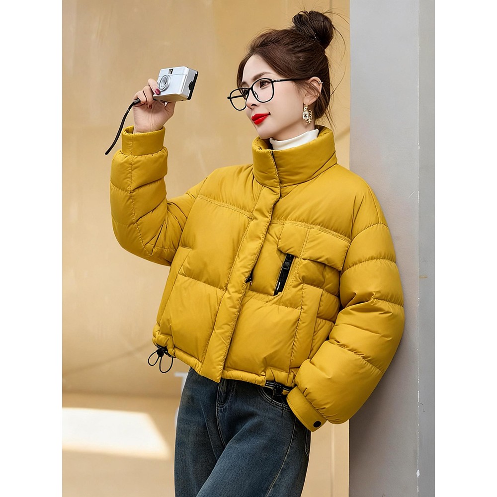 黄色立领短款羽绒服女款冬季小个子韩系超好看洋气独特别致小棉袄