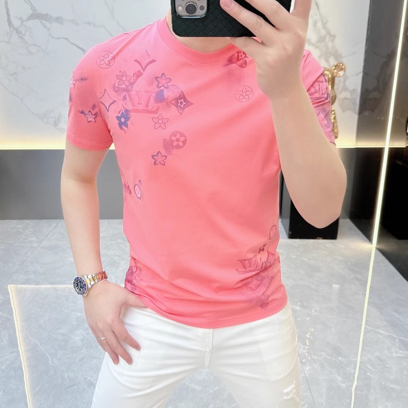 2025欧货轻奢男士针织冰丝短袖T恤印花时尚百搭夏季半袖上衣潮030