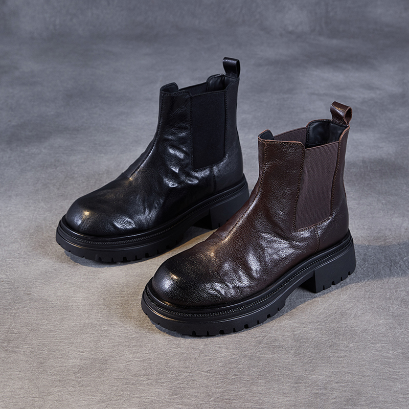 羊皮切尔西靴女保暖2025新款秋烟筒靴真皮加绒及踝靴英伦风短靴子