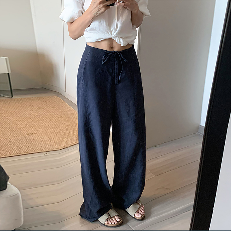 大码藏青色直筒阔腿休闲裤女早秋款梨形身材高腰宽松显瘦百搭长裤