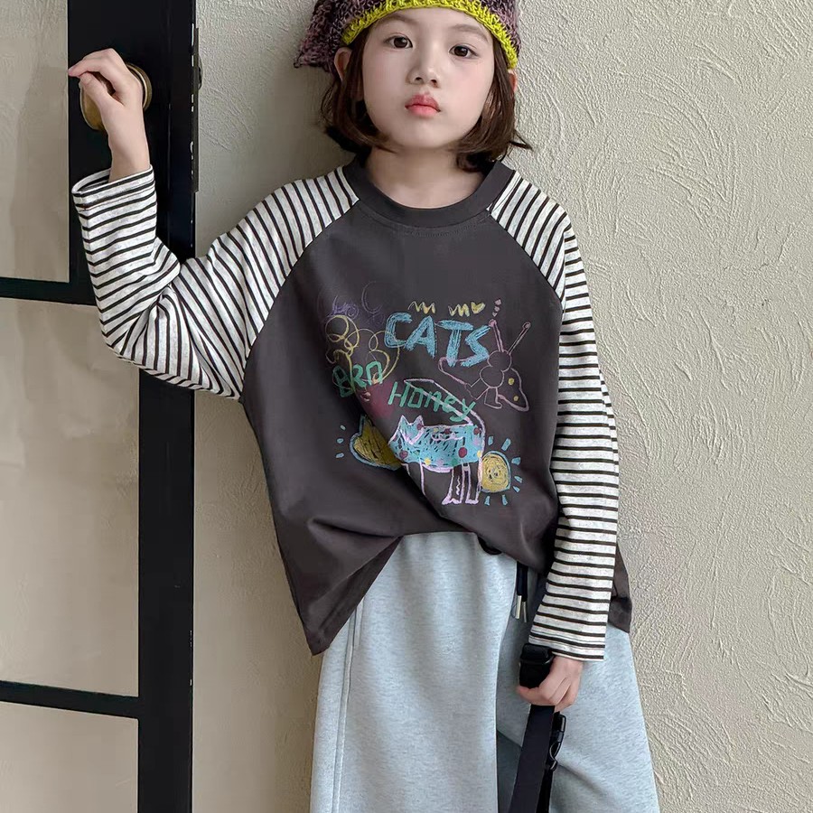 女童长袖T恤春秋款2025新款洋气童装女孩秋季条纹上衣儿童打底衫
