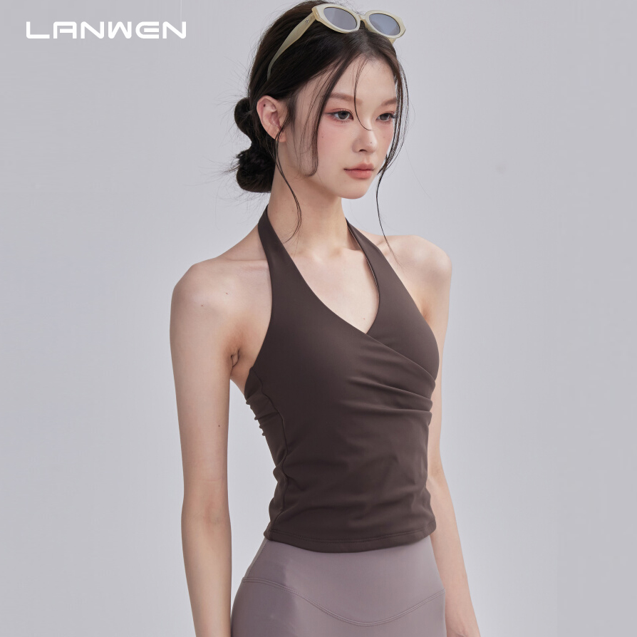 岚纹美背挂脖瑜伽背心女带胸垫速干运动内衣防震文胸外穿健身衣秋