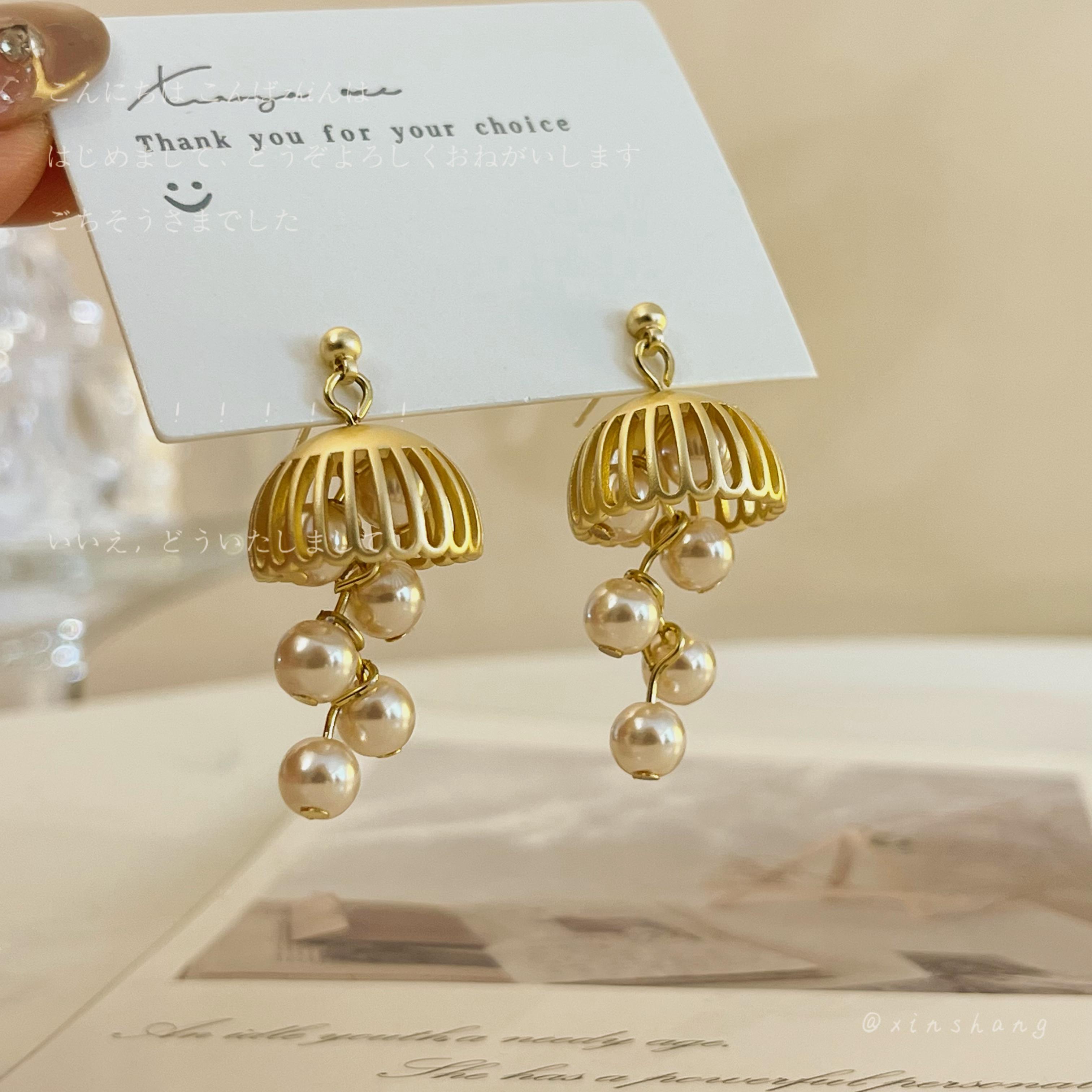 铜合金仿珍珠耳饰 【铃铛】法式复古耳环小众气质耳坠百搭时尚耳饰