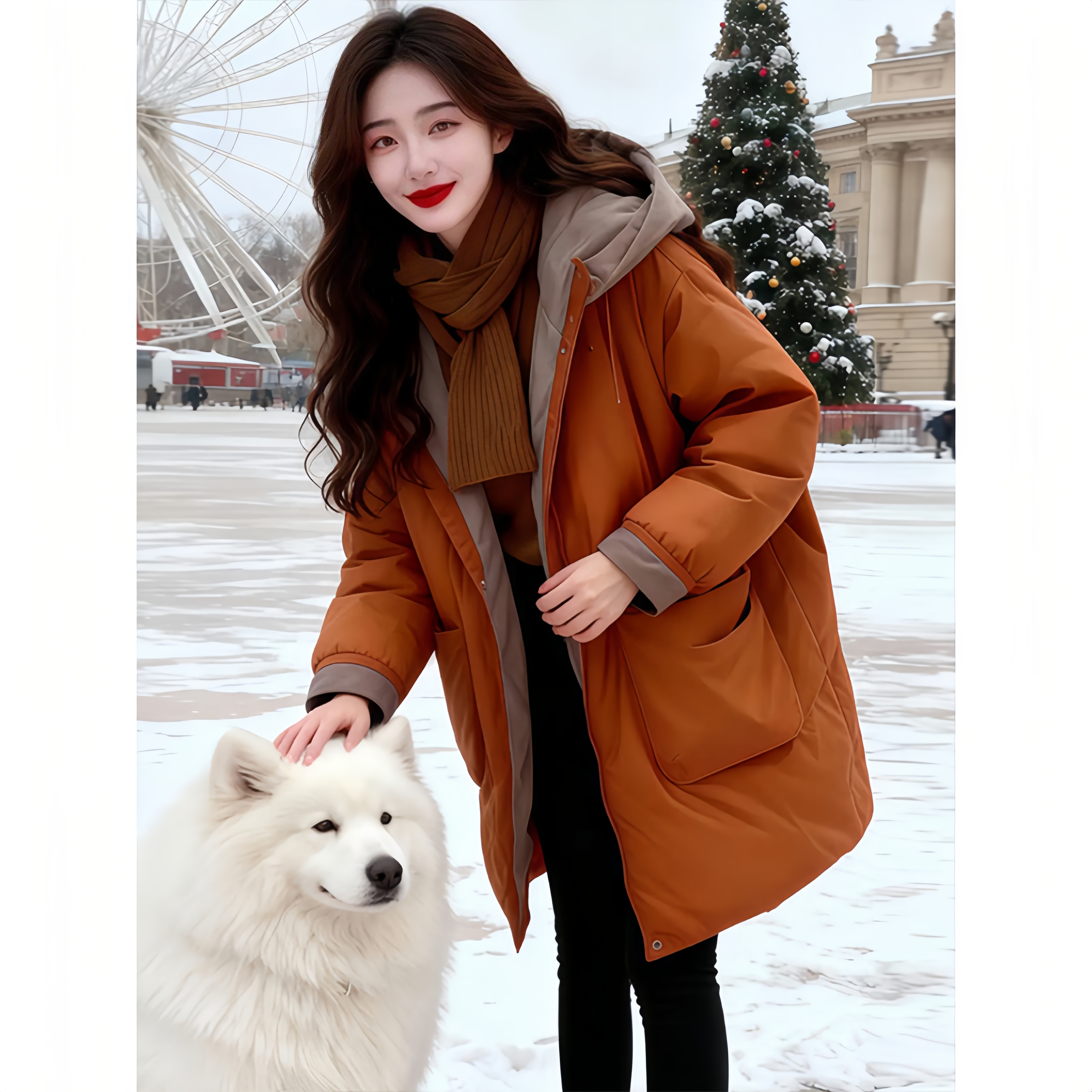 香朵儿【老钱街区】两面穿中长款连帽棉服女冬款韩式保暖厚外套