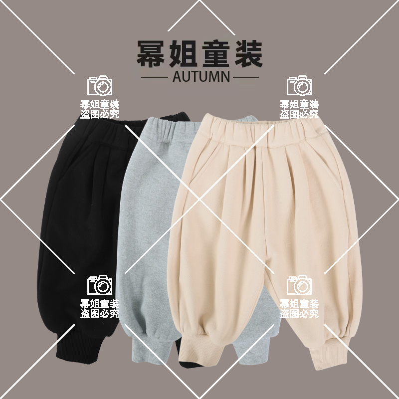 幂姐原创儿童冬季新品休闲一体绒宽松简约卫裤裤子长裤MJQ246340