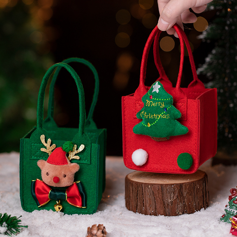 平安夜苹果礼盒圣诞礼物手提糖果包装袋圣诞节平安果立体毛毡布袋