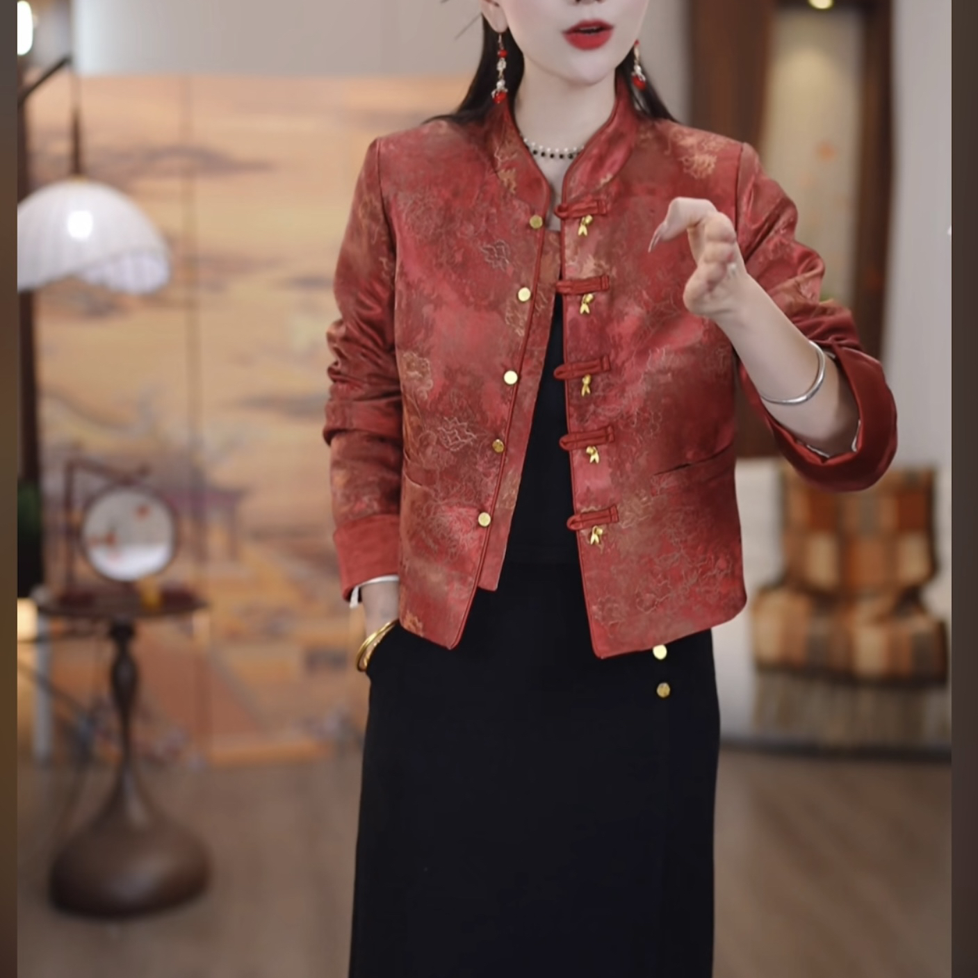 【羽绒服】2025冬季款洋气新中式蔷薇红提花国风可拆卸两穿羽绒外套