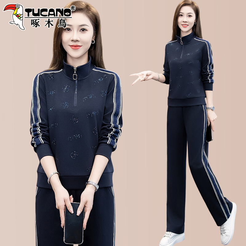 啄木鸟半拉链卫衣女运动套装2026新款时尚洋气女士秋装休闲两件套