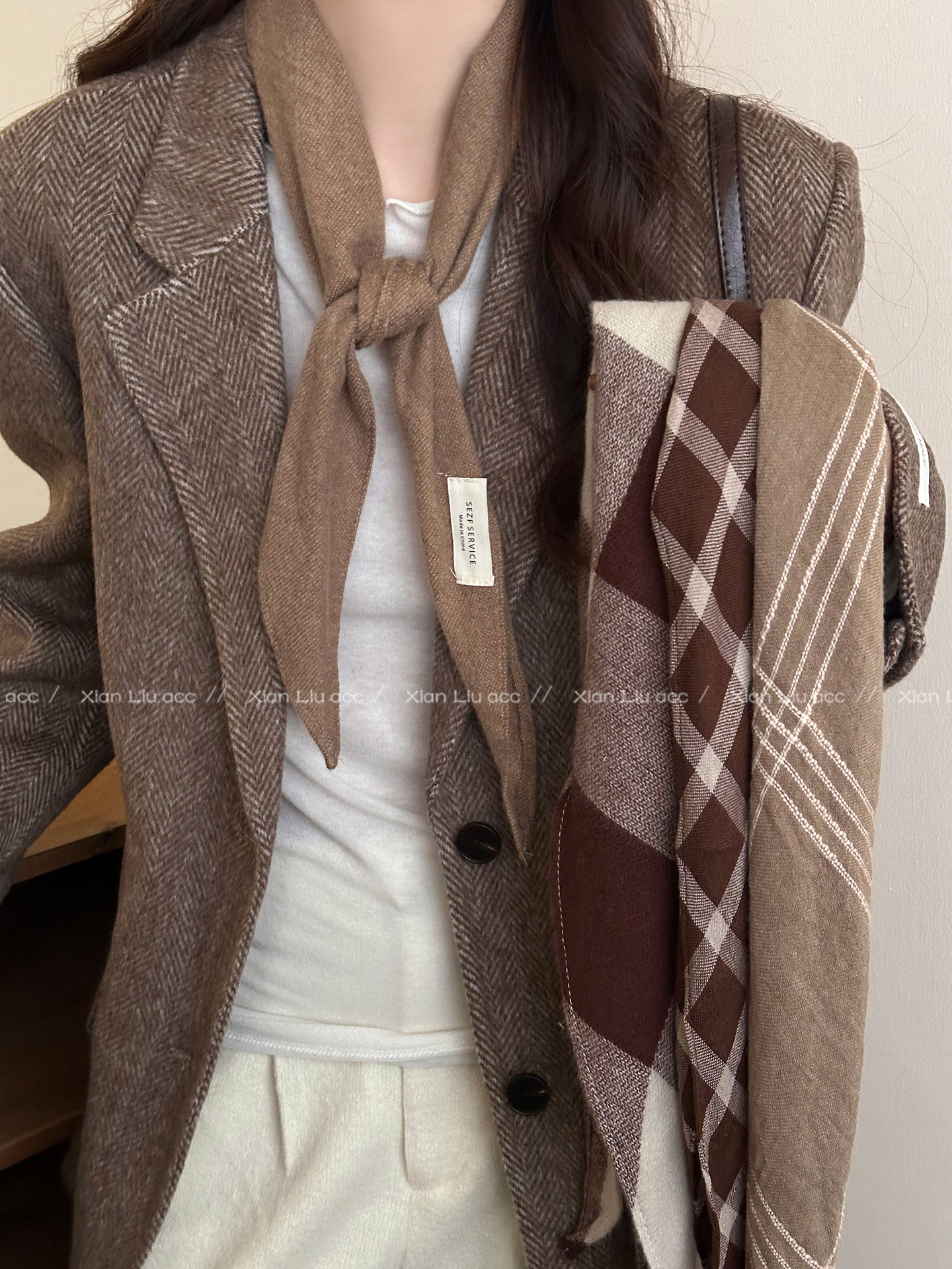 非金属布艺项链 复古英伦风格子项链女秋冬美拉德保暖系脖毛衣链