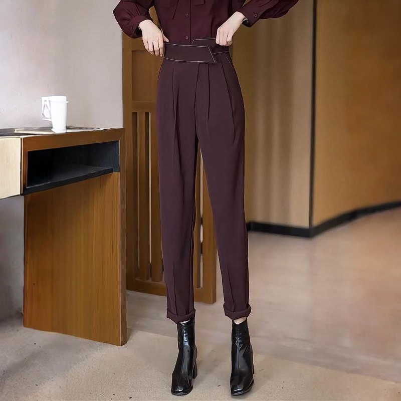 La babite2025春秋季新款女士西装裤魔术贴高腰垂感显瘦休闲裤