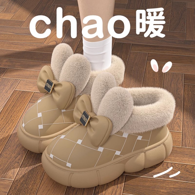 包跟棉鞋女童冬季新款蝴蝶结加绒保暖PU皮雪地靴外穿女狂欢季好物
