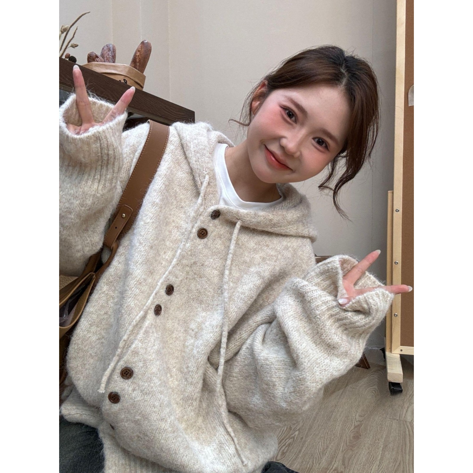 连帽毛衣开衫外套女秋冬季加厚韩系穿搭宽松慵懒风针织衫软糯上衣