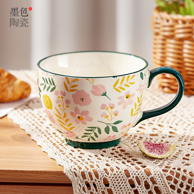 墨色大容量早餐杯麦片杯家用陶瓷可微波炉牛奶燕麦杯水杯马克杯子