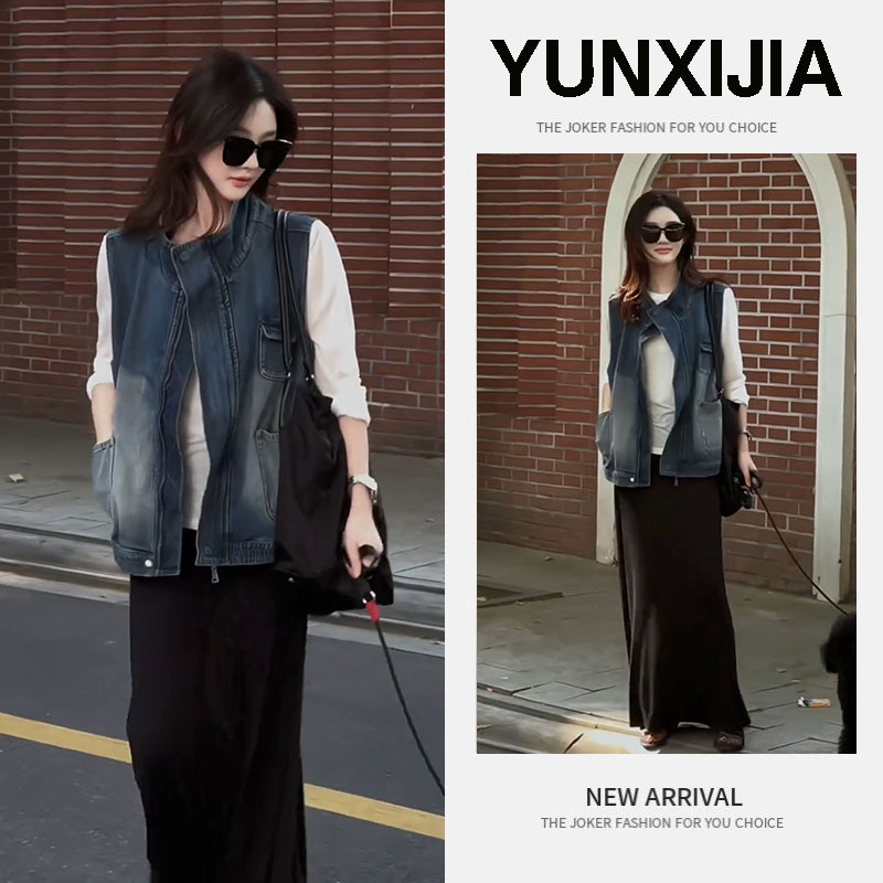 2025早秋季时尚法式气质高级感宽松慵懒风上衣马甲半身裙三件套