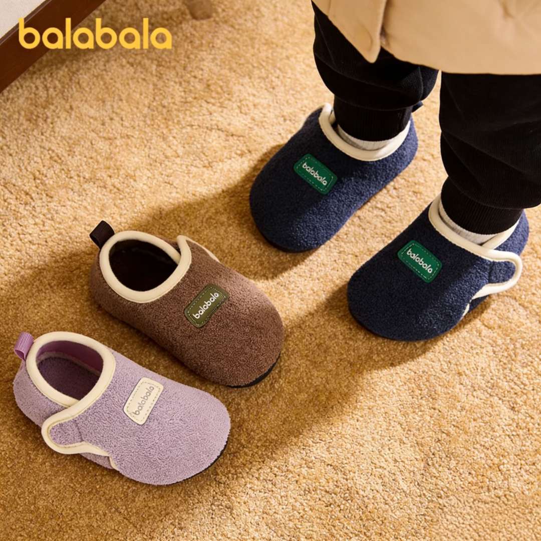 ba巴拉巴拉室内魔术贴地板鞋女童冬季新款2025包跟小童宝宝棉拖鞋