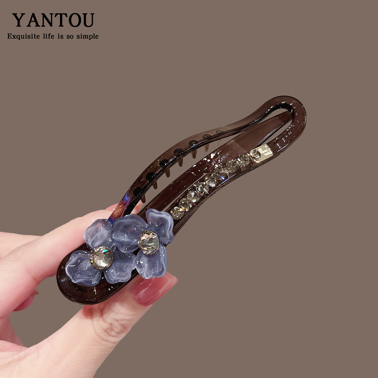 复古花朵懒人一字夹高级感花朵珍珠抓夹后脑勺盘发夹气质发饰