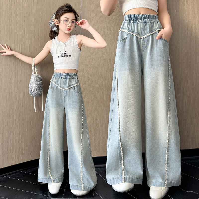 女孩洋气韩版春秋款宽松穿搭中大童休闲牛仔裤女大童12-15岁