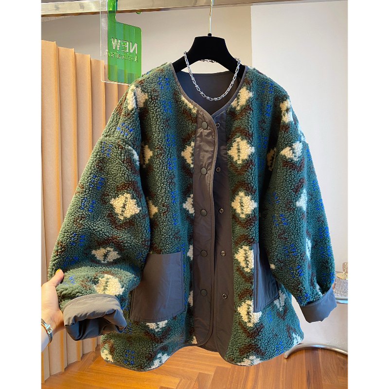 【运补5】新款慵懒风休闲两面穿羊羔绒圆领外套女秋冬摇粒绒夹克