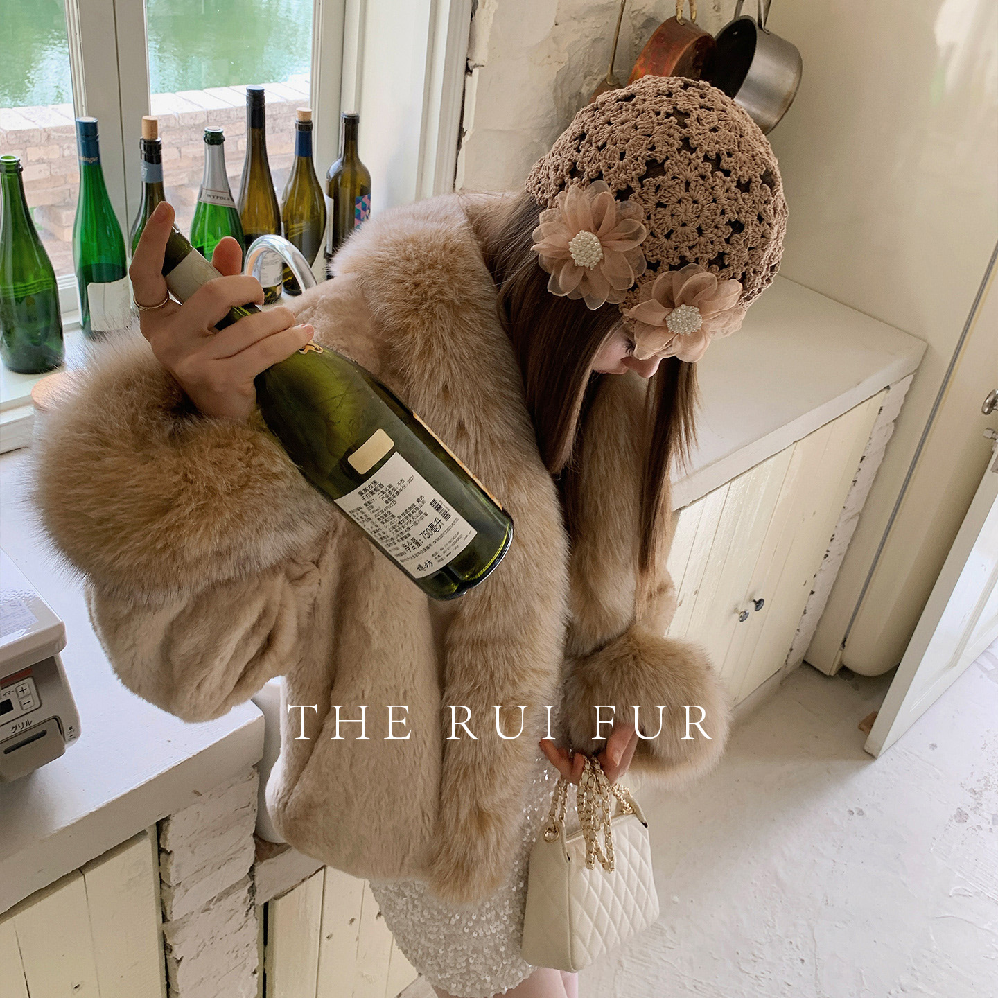 【TR】"巴黎画染" 复古柔软双色狐狸毛领绵密柔软獭兔毛皮草外套冬