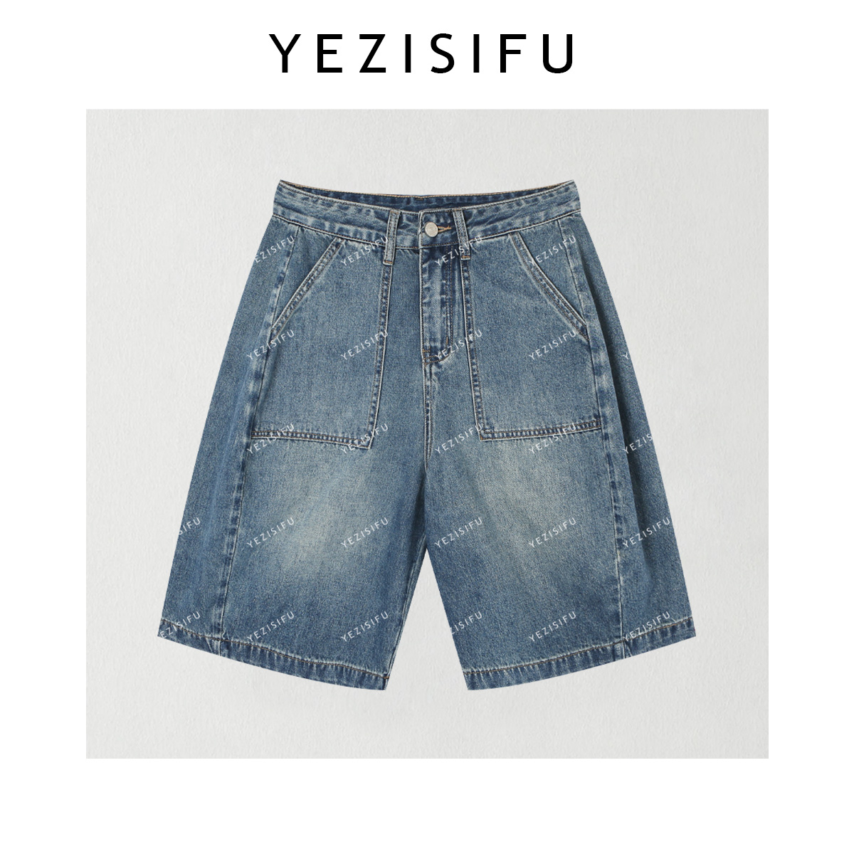 欧尼私服 2025夏新款做旧水洗大口袋百搭宽松牛仔短裤2507C3831