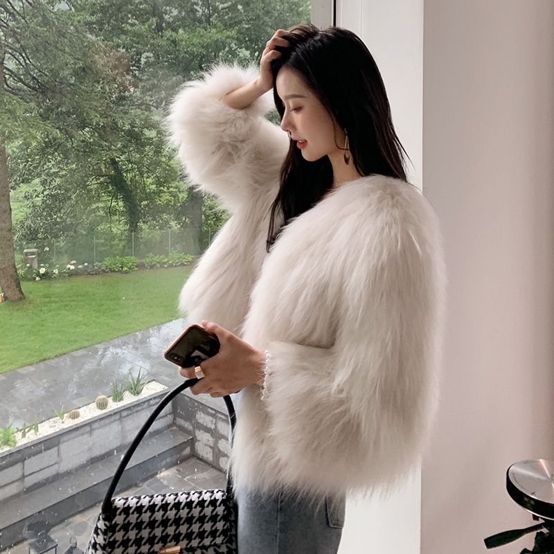 仿狐狸毛皮草短款外套女2025冬装年轻款修身显瘦仿水貂毛减龄大衣