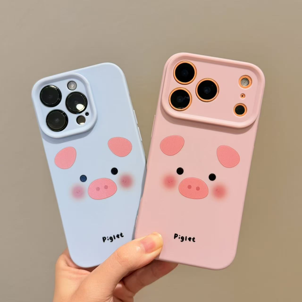 可爱粉猪表情液态硅胶精孔适用苹果17pro情侣手机壳iPhone16/15