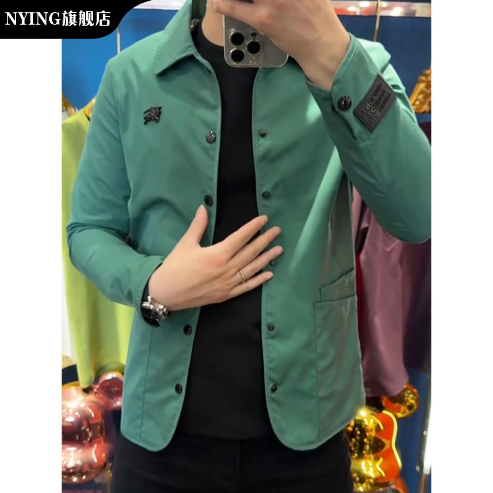 NYING轻奢翻领夹克男士时尚百搭高品质时尚商务短款纯色休闲夹克