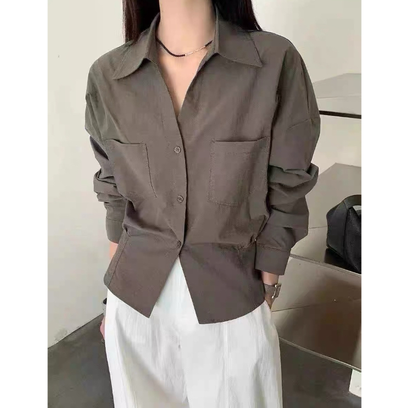 欧货高端设计感束腰工装衬衫女2025秋季新款宽松休闲翻领长袖上衣