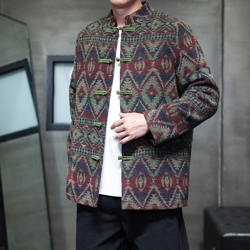 新中式唐装男中国风秋冬季长袖夹克复古盘扣汉服大码立领毛呢外套