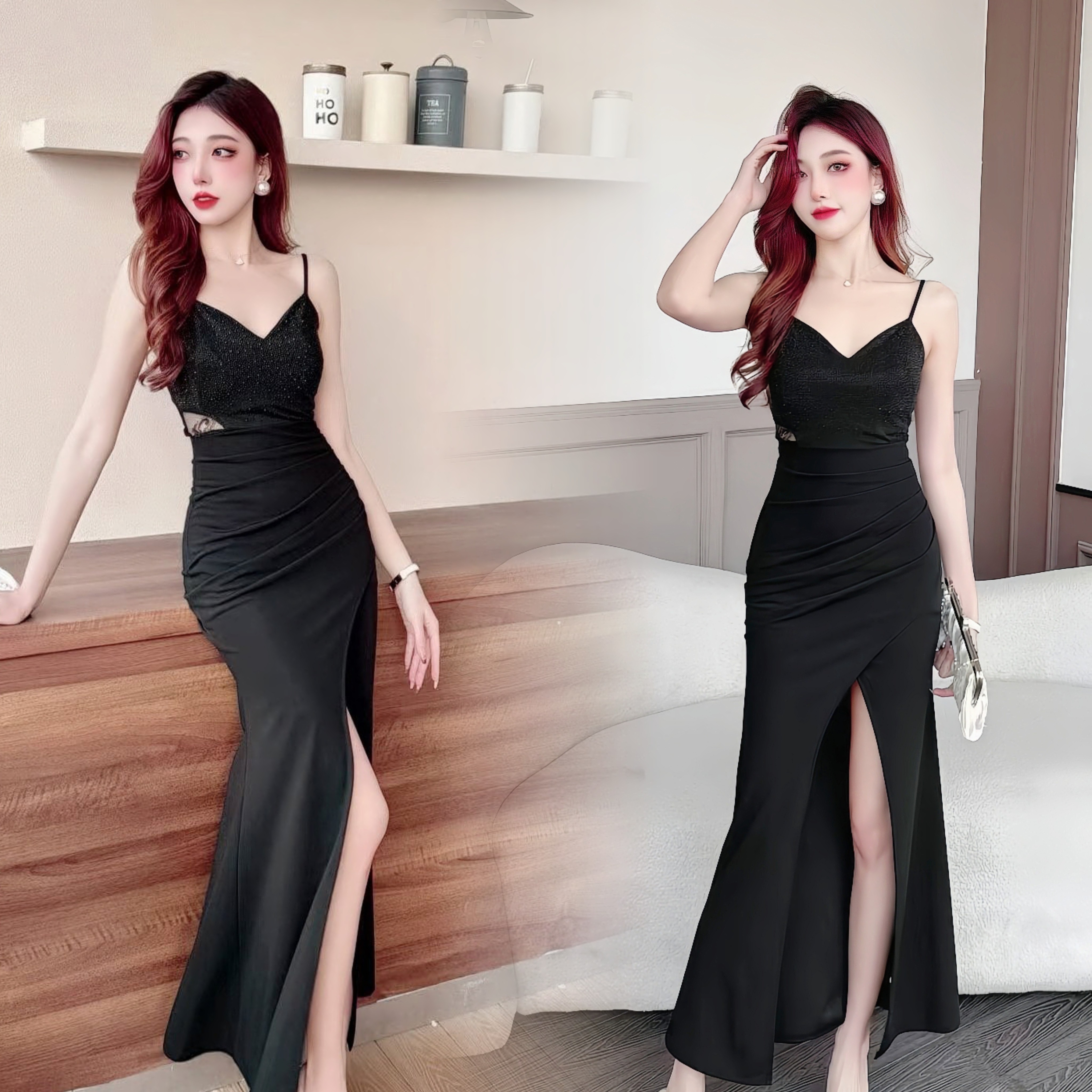 小个子修身礼服连衣裙，纯欲加性感超级修身款吊带。