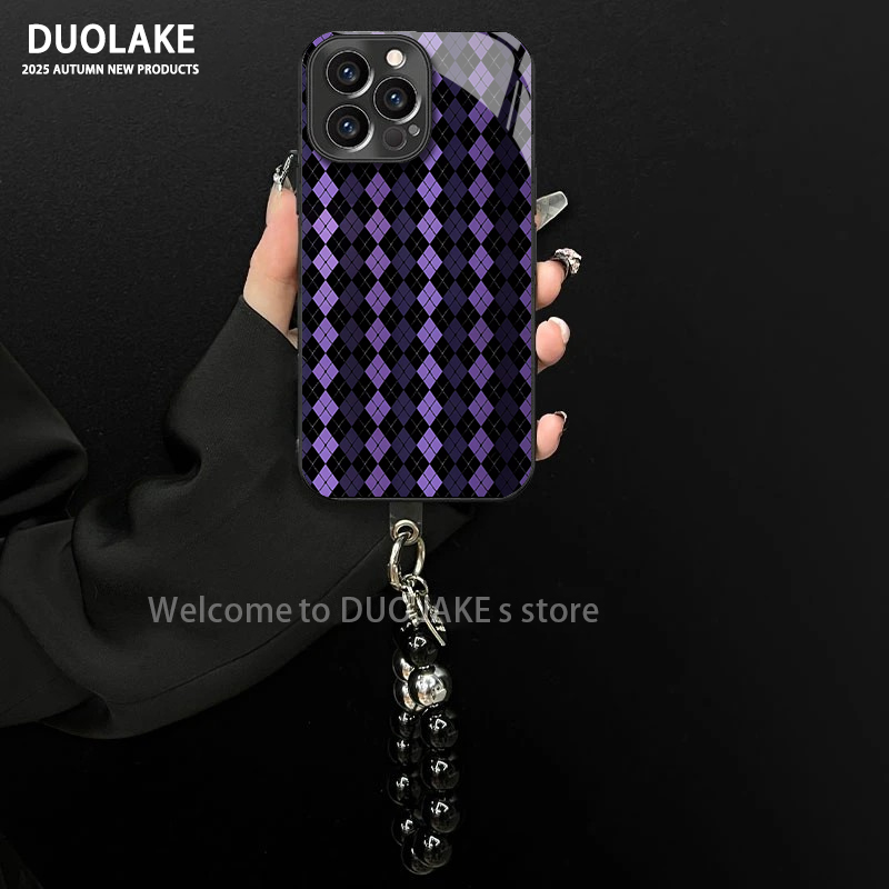 适用于苹果/oppo/华为/vivo/小米紫色方块电镀玻璃手链防摔手机壳