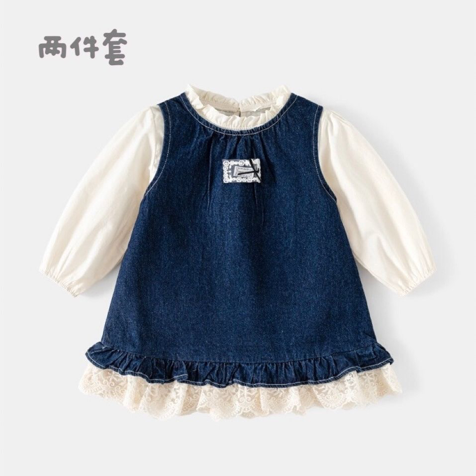 女童牛仔连衣裙秋装2025新款儿童公主裙小女孩洋气宝宝衬衫两件套
