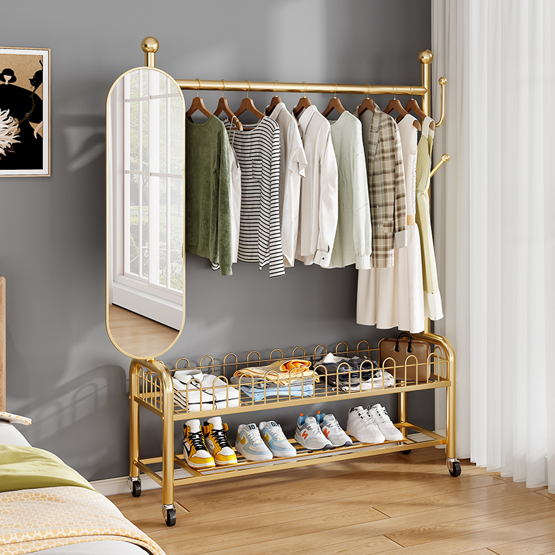 镜子全身穿衣镜挂衣架一体卧家用落地式衣服架子室内可移动衣帽架