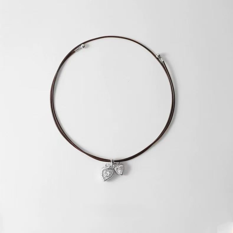 铜合金项链  双心项链女高级感小众设计吊坠简约气质大气毛衣链潮