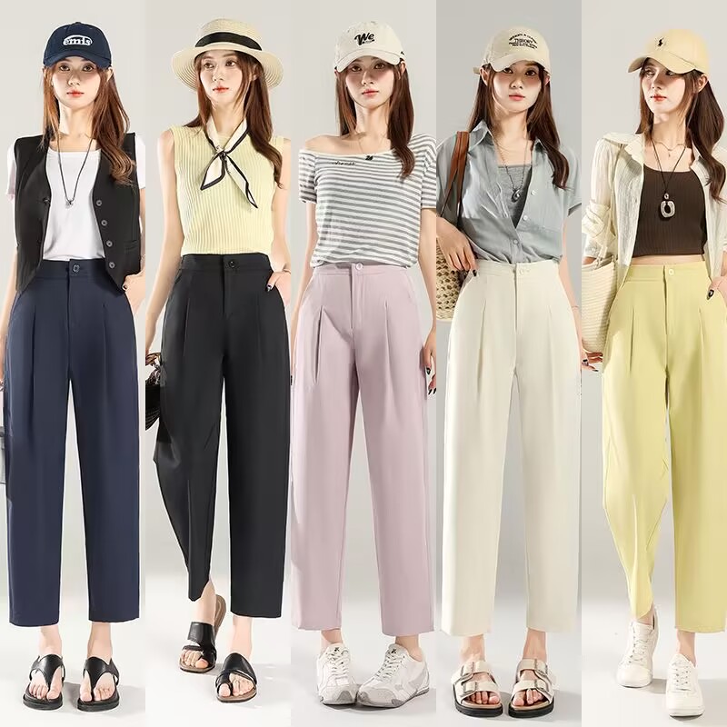 舒柔特2025新款夏薄款高腰显瘦时尚免熨百搭哈伦九分休闲裤子