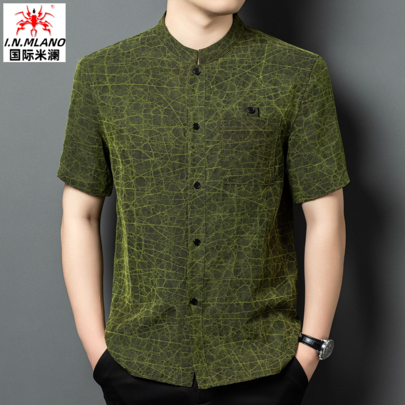 【两面穿】100%桑蚕丝高档香云纱唐装男短袖中式真丝中年中国风衬衫