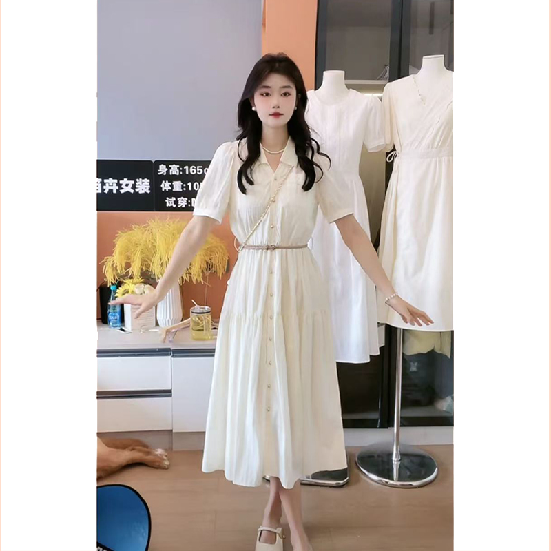 温柔女神范！自带邹感法式复古气质翻领显瘦收腰排扣连衣裙2503