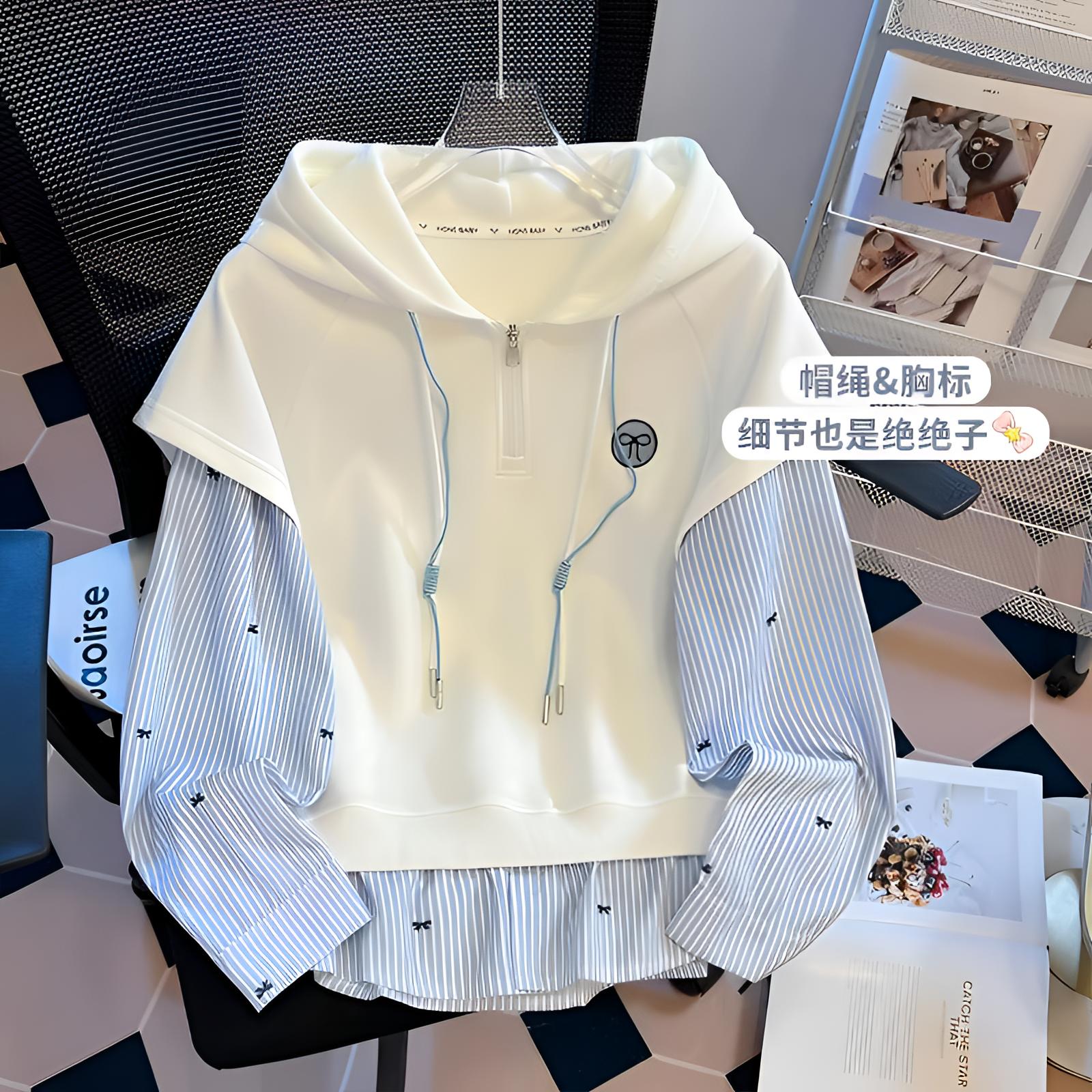 女童连帽卫衣2025新款假两件潮流宽松中大童休闲运动中学生外套秋