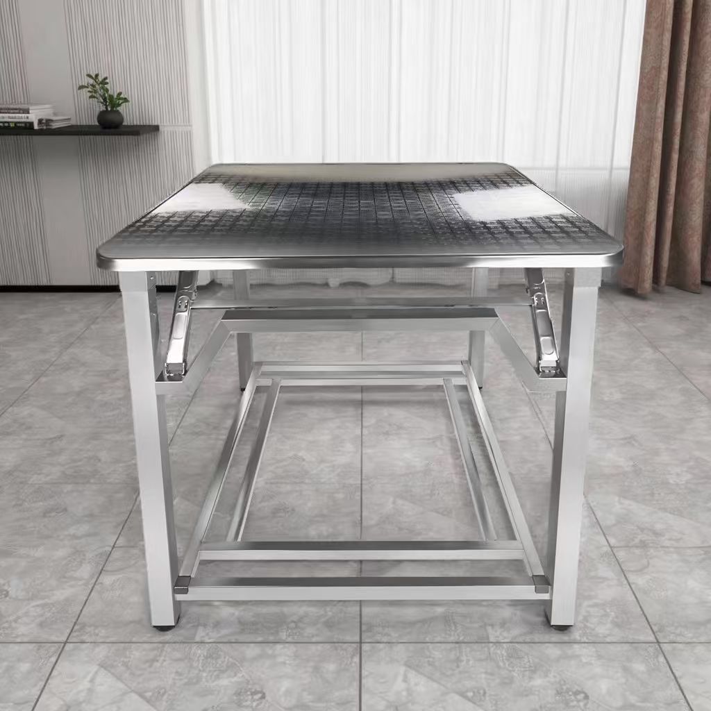 不挡腿方桌不锈钢折叠餐桌学习桌打牌桌饭店桌子餐馆吃饭桌夜宵桌