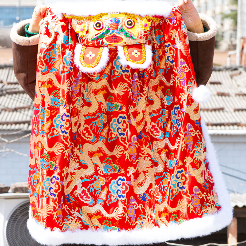 中国风手工兔毛婴儿鱼虎披风系带连帽新生儿棉花斗篷冬季斗篷夏季