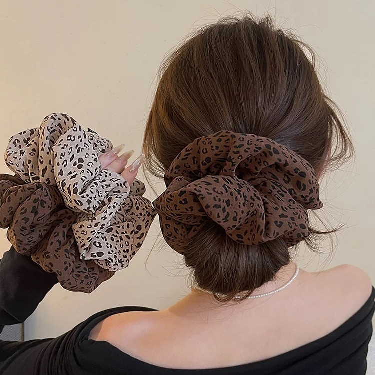 百搭辣妹豹纹大肠发圈高级感马尾辫发绳橡皮筋丸子头发饰