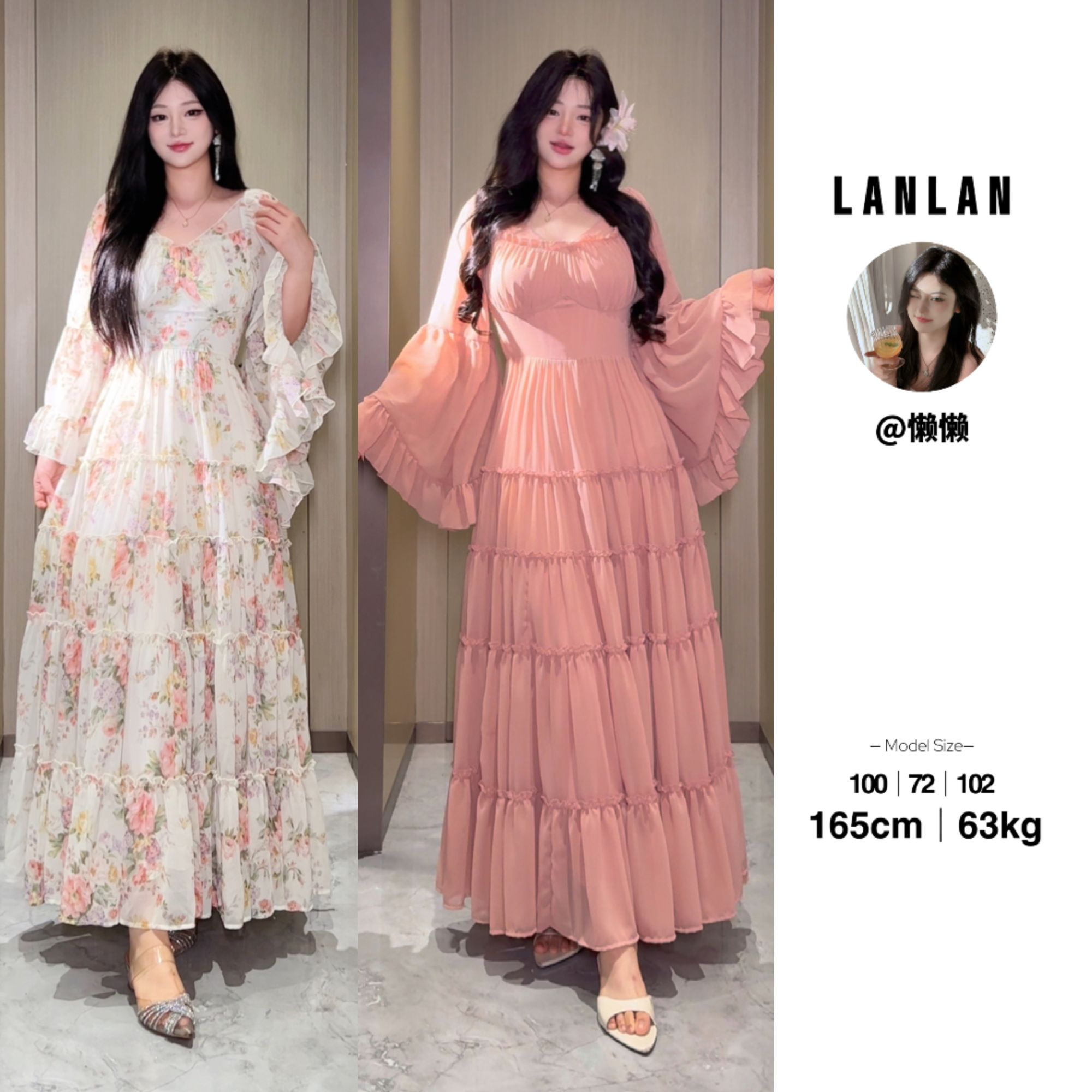 Lanlan-【栀子夏光】法式复古印花大裙摆蛋糕连衣裙气质显瘦收腰