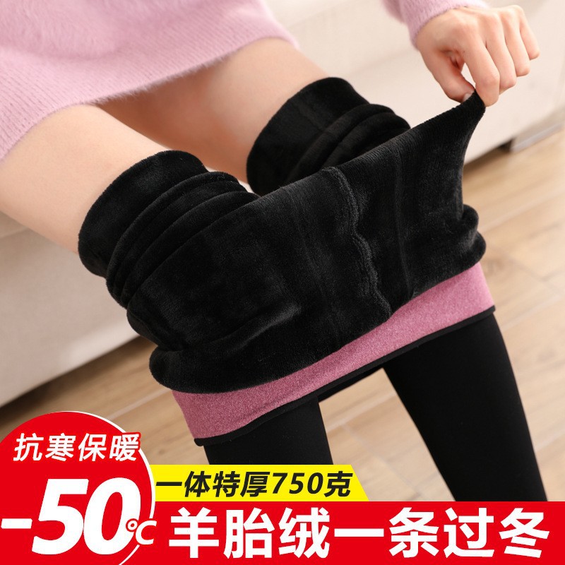 冬季加绒加厚羊羔绒打底裤女外穿保暖特厚一体裤长筒光腿丝袜保暖