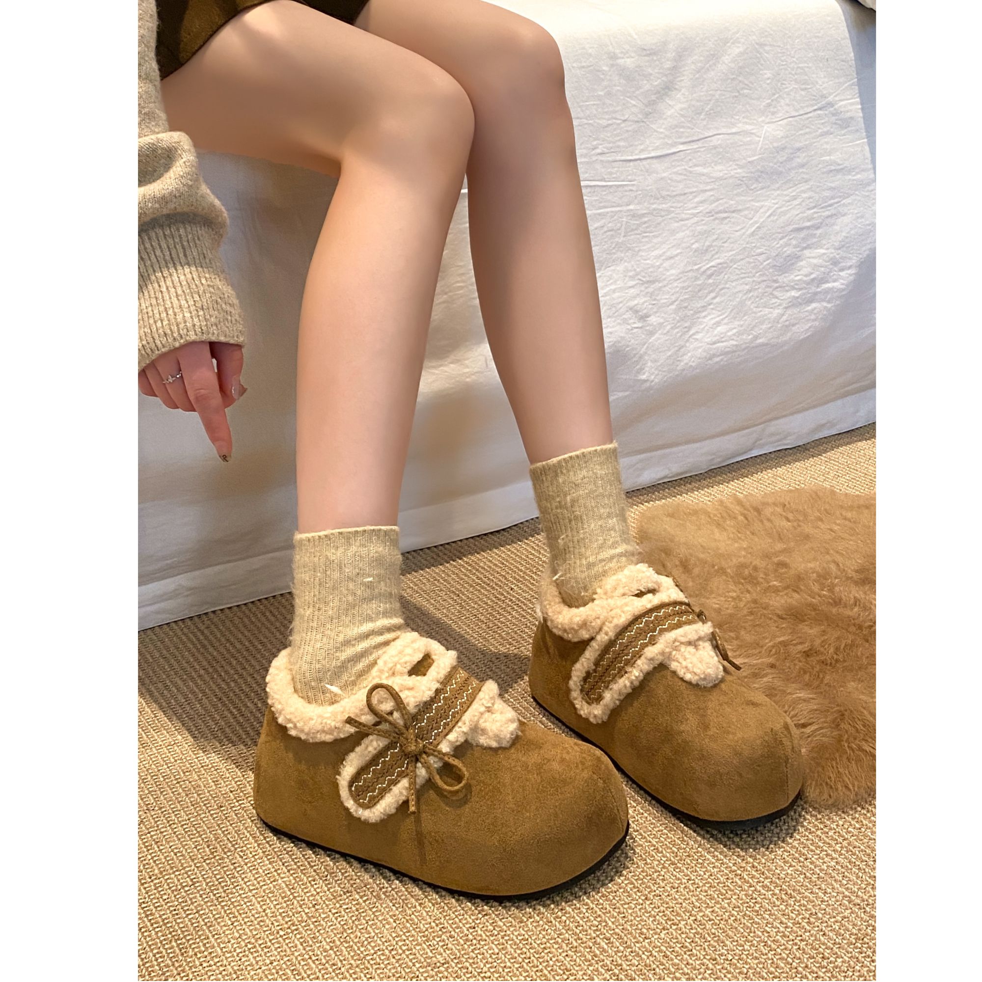 自留版勃肯鞋女款2025冬季加绒保暖棉鞋厚底毛绒鞋子内增高毛毛鞋