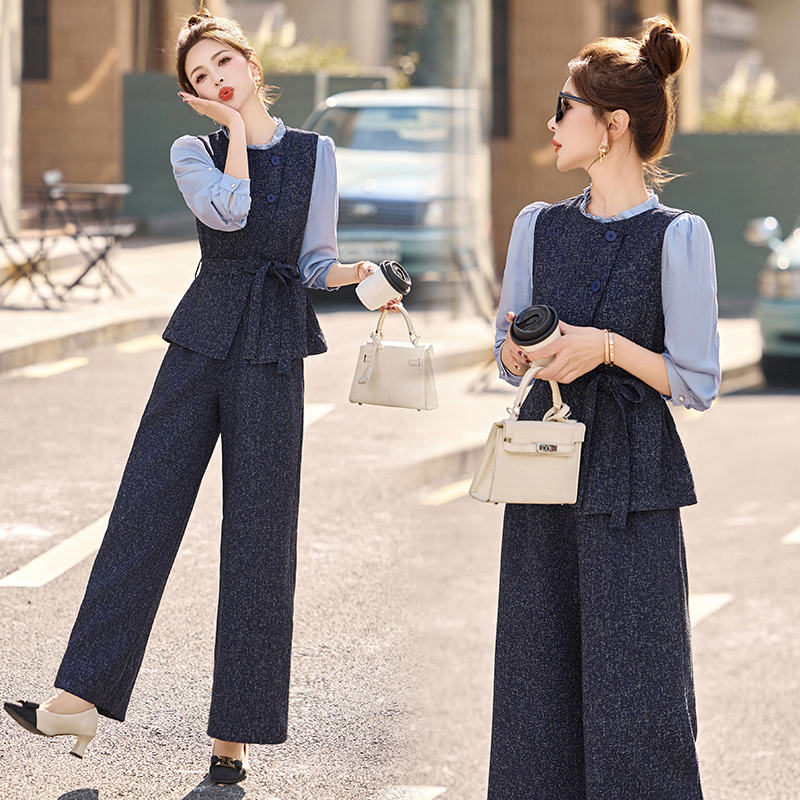 女装阔腿裤小香风收腰遮肚子气质洋气2025新款休闲春秋时尚三件套