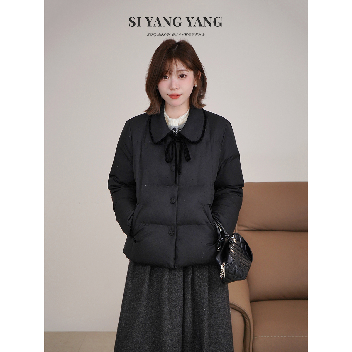 斯洋洋SIYANG冬季外套保暖翻领减龄通勤上衣羽绒服YR512A048SYY