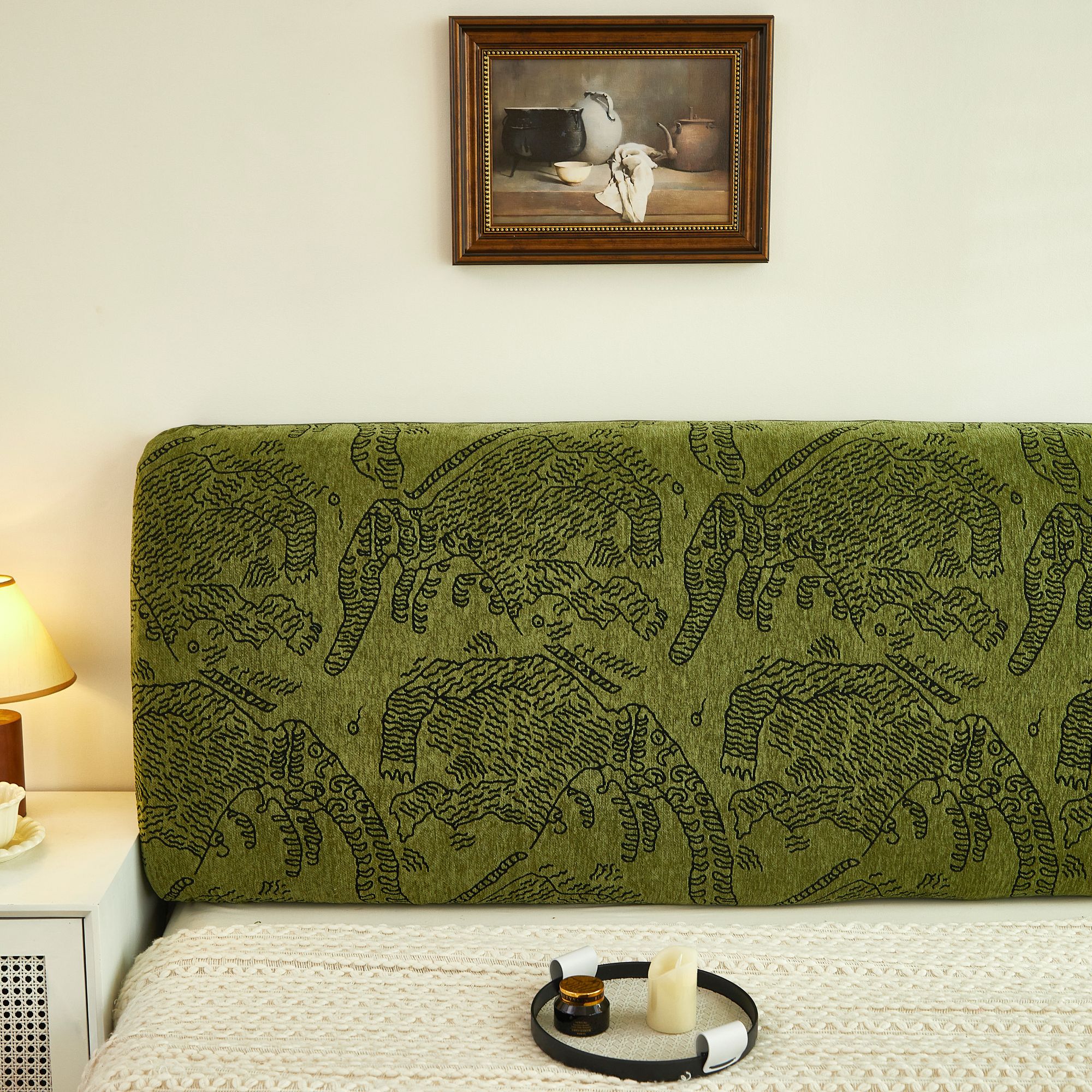 复古中古风雪尼尔全包弹力床头罩套全包木板床布艺皮床保护套套罩