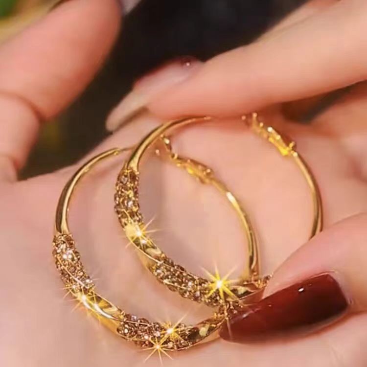 铜合金耳饰 简约轻奢镶钻大圆圈耳环爆款美拉德配饰品耳圈耳饰